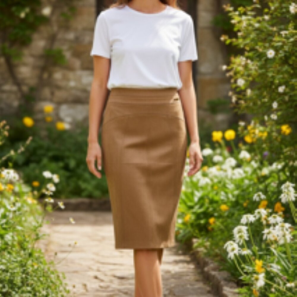 Marc New York Women's Dark Taupe Full Control Waistband Suede‎ Pencil Skirt - XS